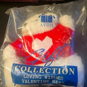Vintage Avon Valentine Bear Loving Wishes Sound White Red Sweater Plush 1996